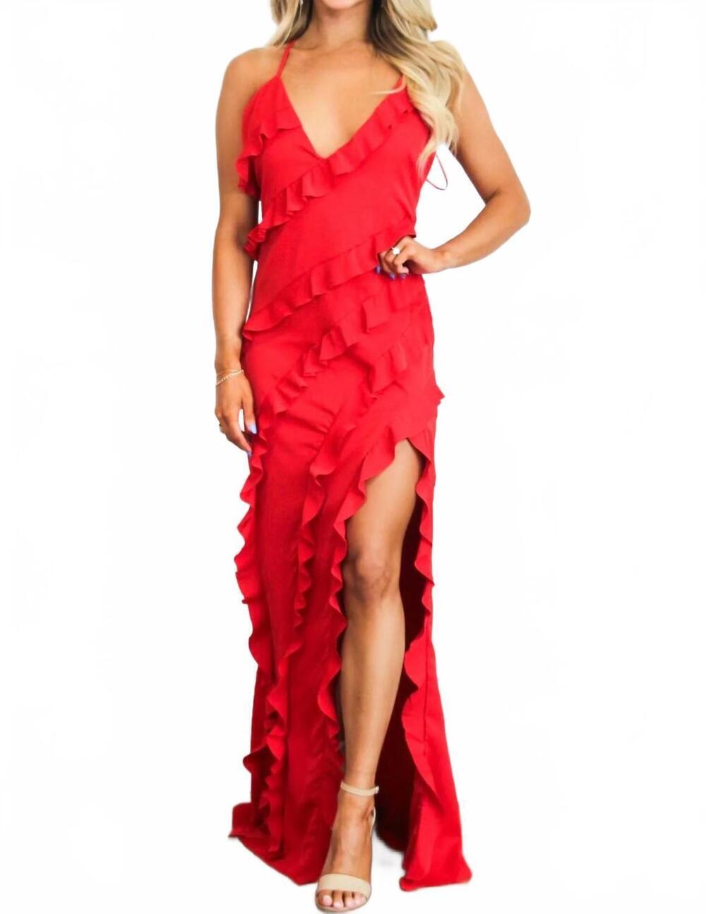 NEW THE VINTAGE SHOP luca ruffle maxi dress in red